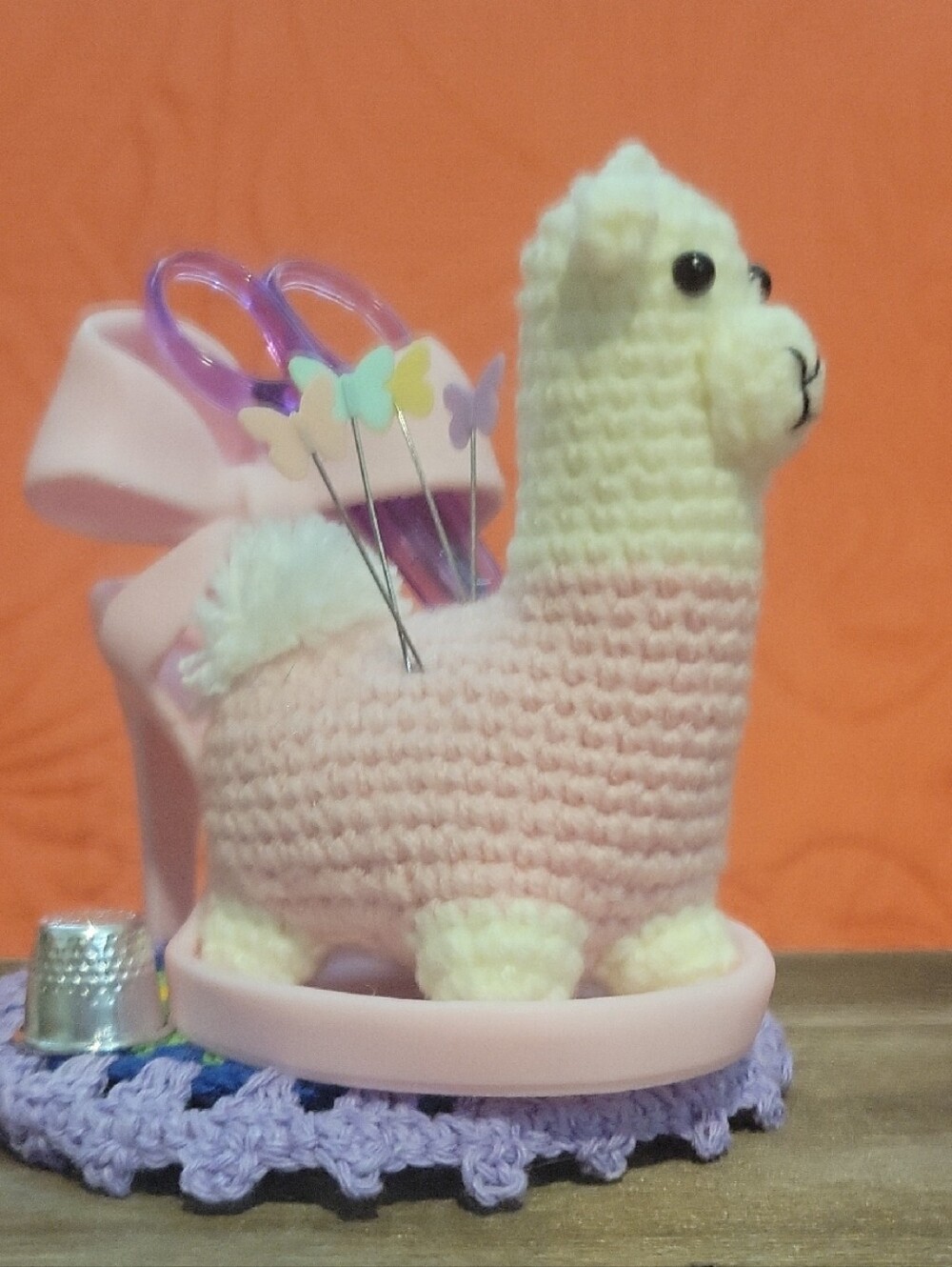 Handcrafted  Pink and Cream Alpaca Pincushion
